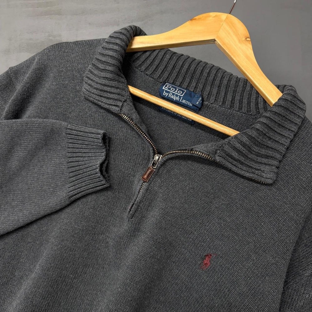 Polo Ralph Lauren Quarter Zip Sweater‎ Charcoal Gray Cotton Knit 3XL Tall